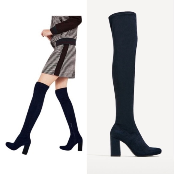 Zara Shoes - [NWT] Zara Blue Faux Suede Over Knee Boots  Sz 9.5